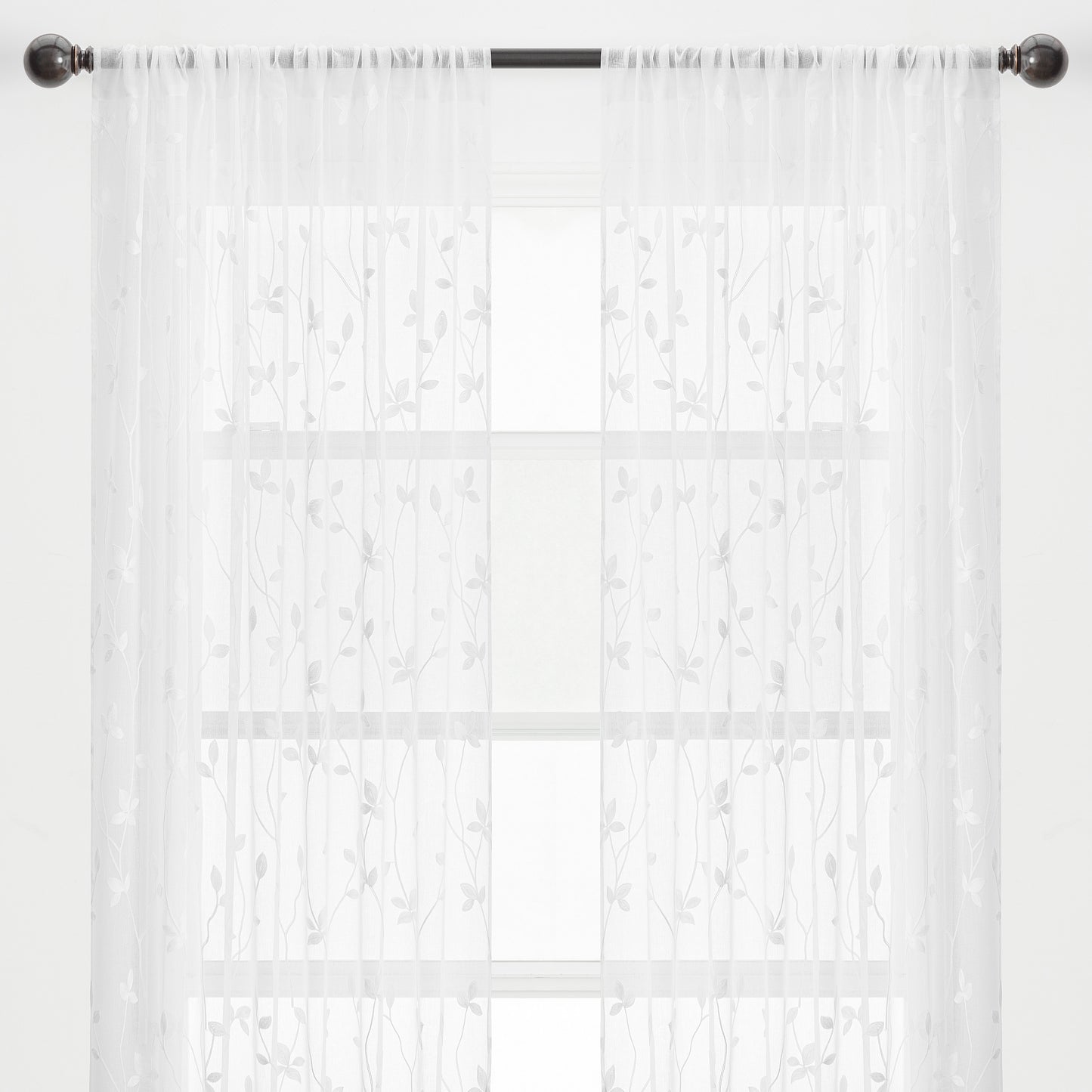 Chanasya White Sheer Curtains 2 Panels Set - Embroidered Vine Leaf Patterned Elegant Chic Curtain Panels for Window Living Room Bedroom Kitchen Patio - Light Filtering 96 Inches Long Curtain - White