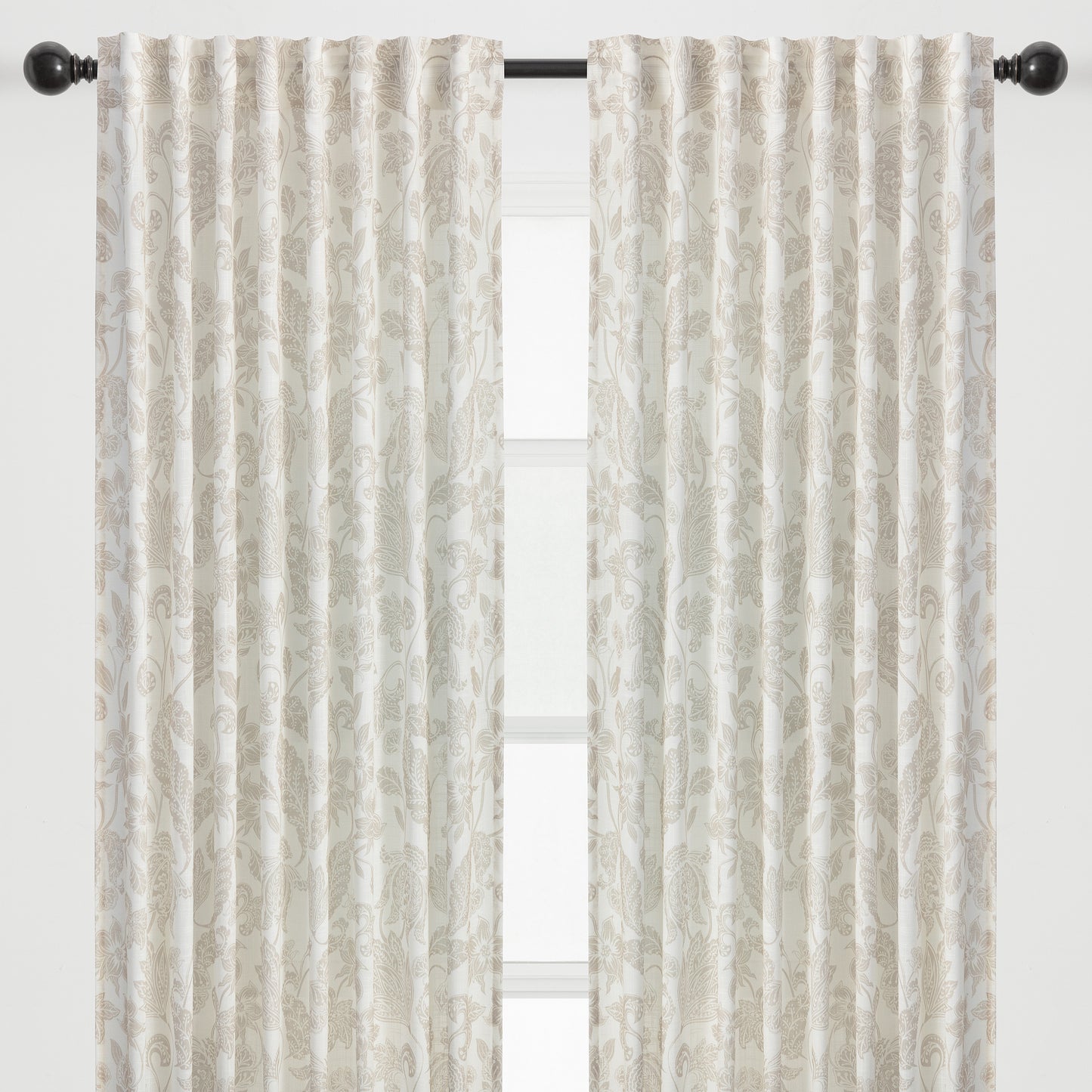 Chanasya 2-Panel Silhouette Floral Paisley Soft Textured Light Filtering Curtain Panels - 3-in-1 Back Tab Rod Pocket Ring Tab - Privacy Window Curtains for Living Room Bedroom - 52 x 63 Inches - Tan