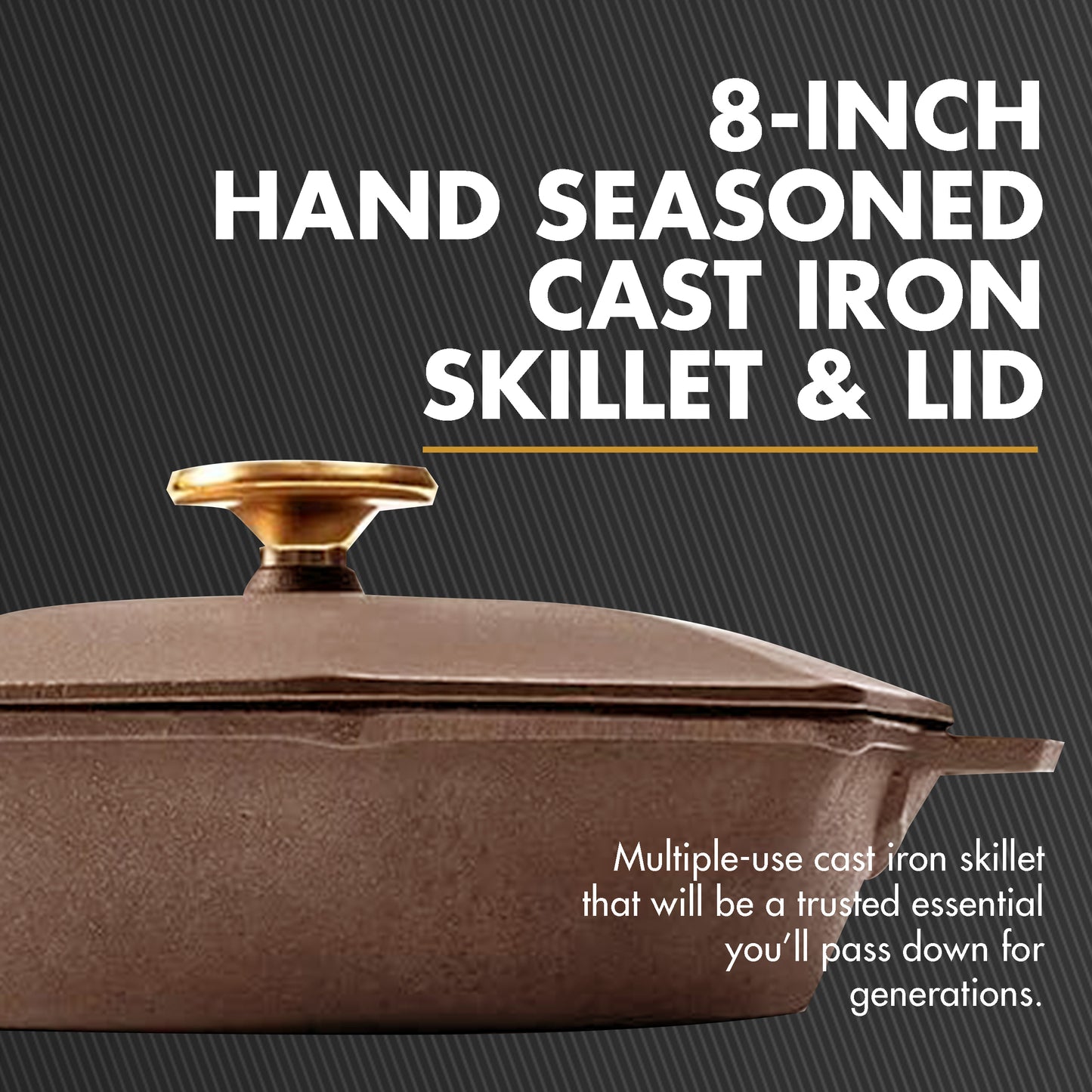 FINEX 8" Cast Iron Skillet with Lid, Modern Heirloom, Handcrafted in the USA, Pre-Seasoned with ORganic Flaxseed Oil