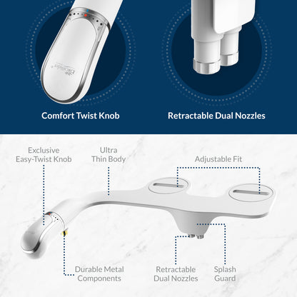Bio Bidet SlimTwist Simple Bidet Toilet Attachment in White with Dual Nozzle, Fresh Water Spray, Non Electric, Easy to Install, Brass Inlet and Internal Valve