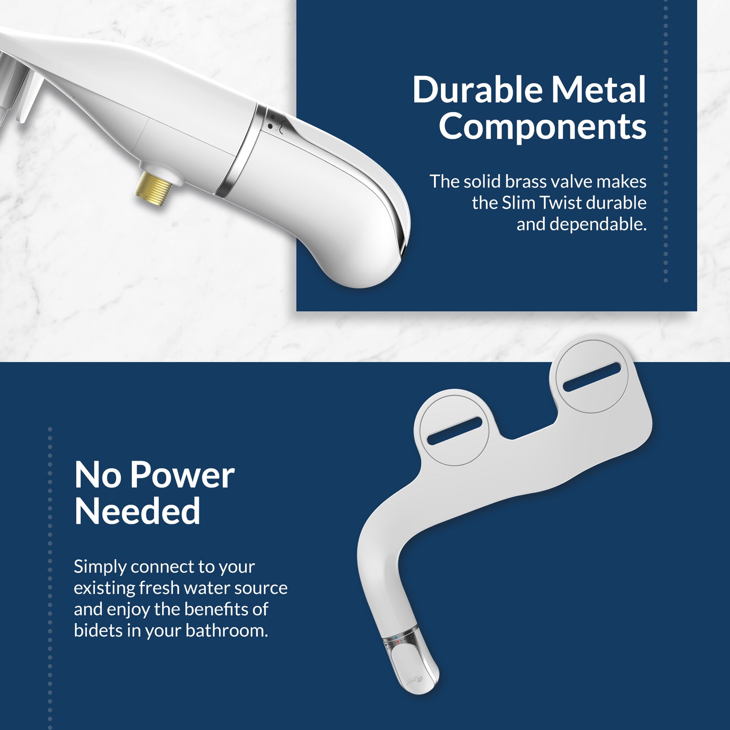 Bio Bidet SlimTwist Simple Bidet Toilet Attachment in White with Dual Nozzle, Fresh Water Spray, Non Electric, Easy to Install, Brass Inlet and Internal Valve