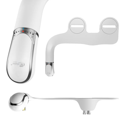 Bio Bidet SlimTwist Simple Bidet Toilet Attachment in White with Dual Nozzle, Fresh Water Spray, Non Electric, Easy to Install, Brass Inlet and Internal Valve