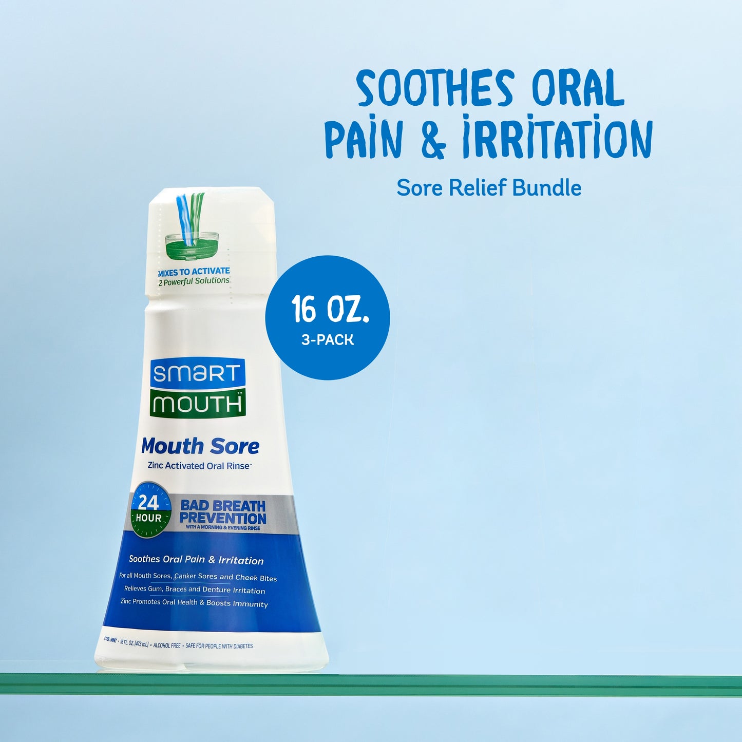 SmartMouth Mouth Sore Activated Oral Rinse 16 fl oz, 3 Pack