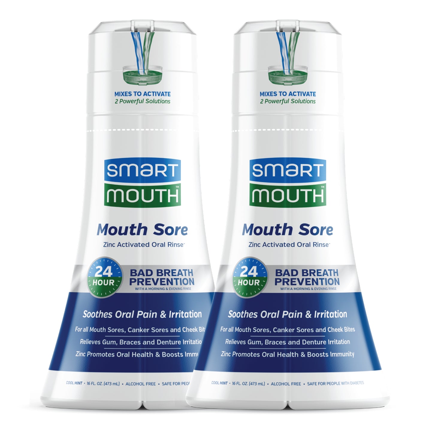 SmartMouth Mouth Sore Activated Mouthwash, Bad Breath and Bleeding Gums Support, 16 fl oz, 2 Pack