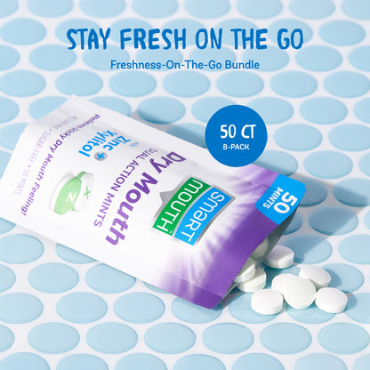SmartMouth Dry Mouth Dual-Action Relief Mints, Breath Freshener, Sugar-Free Mint, 50 Ct, 8 Pack