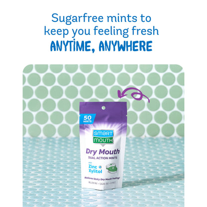 SmartMouth Dry Mouth Dual-Action Relief Mints, Breath Freshener, Sugar-Free Mint, 50 Ct, 8 Pack