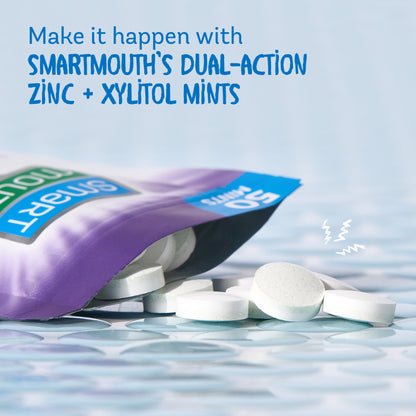 SmartMouth Dry Mouth Dual-Action Relief Mints, Breath Freshener, Sugar-Free Mint, 50 Ct, 8 Pack