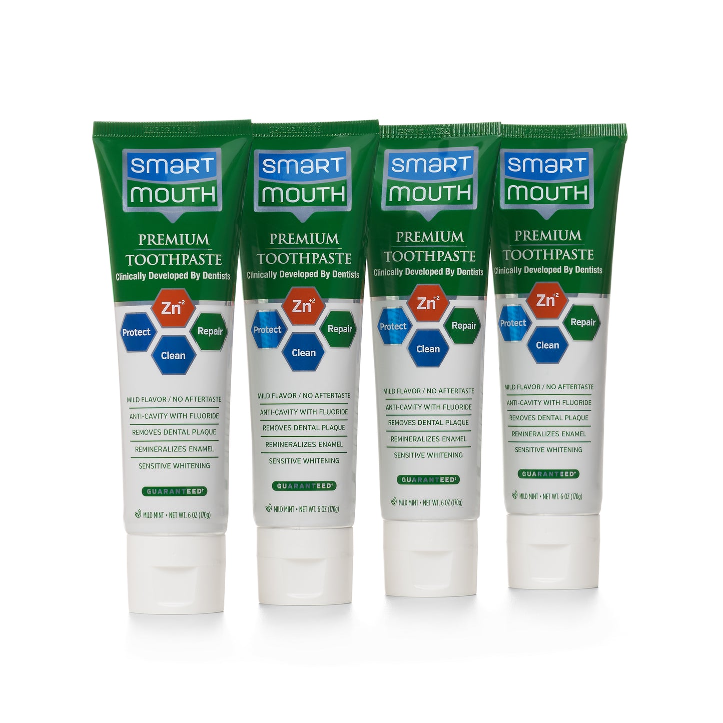 SmartMouth Premium Zinc Ion Toothpaste, Helps with Cavity, Enamel & Plaque, Mild Mint, 6 oz, 4 Pack