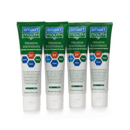 SmartMouth Premium Zinc Ion Toothpaste, Helps with Cavity, Enamel & Plaque, Mild Mint, 6 oz, 4 Pack