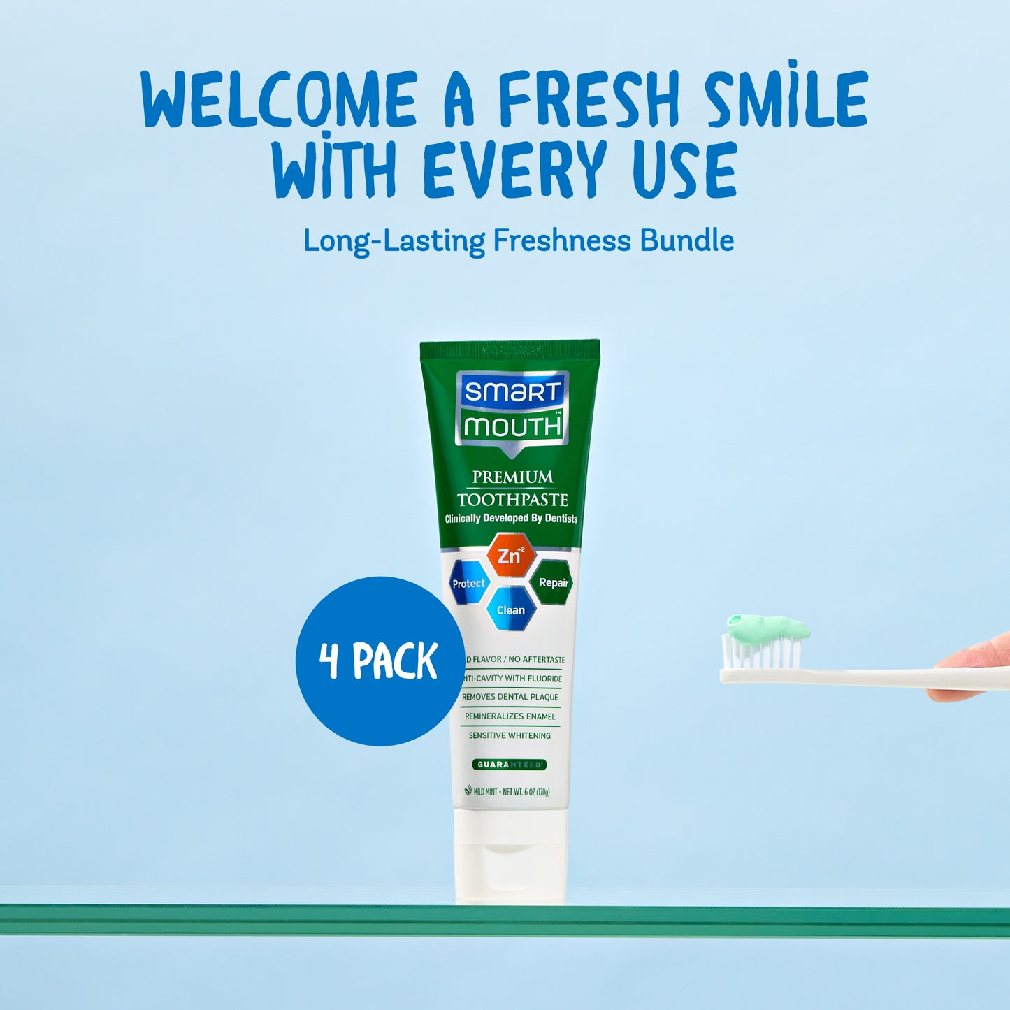 SmartMouth Premium Zinc Ion Toothpaste, Helps with Cavity, Enamel & Plaque, Mild Mint, 6 oz, 4 Pack