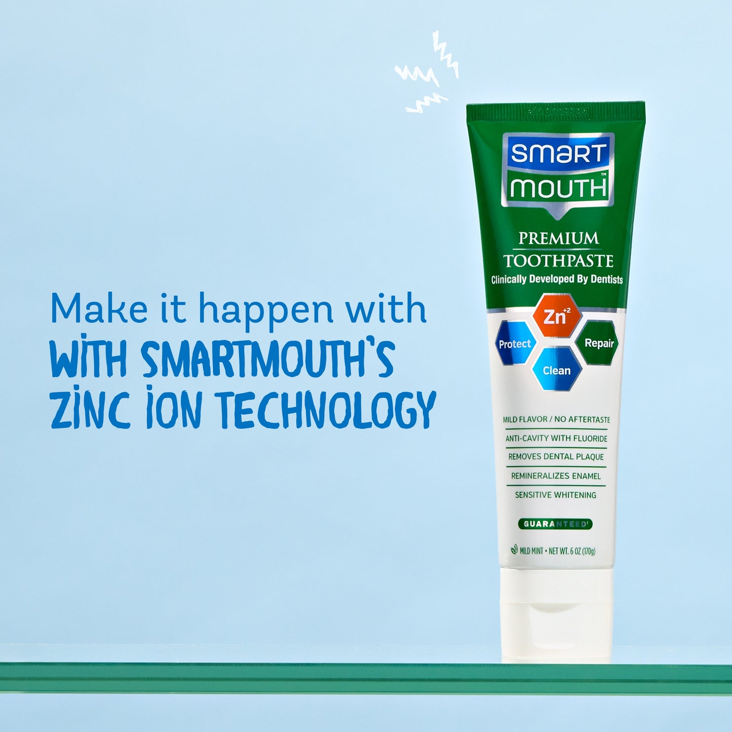 SmartMouth Premium Zinc Ion Toothpaste, Helps with Cavity, Enamel & Plaque, Mild Mint, 6 oz, 4 Pack