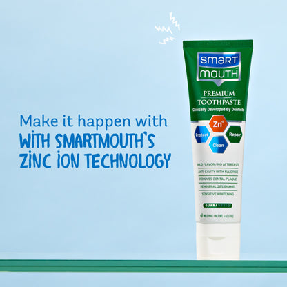 SmartMouth Premium Zinc Ion Toothpaste, Helps with Cavity, Enamel & Plaque, Mild Mint, 6 oz, 4 Pack