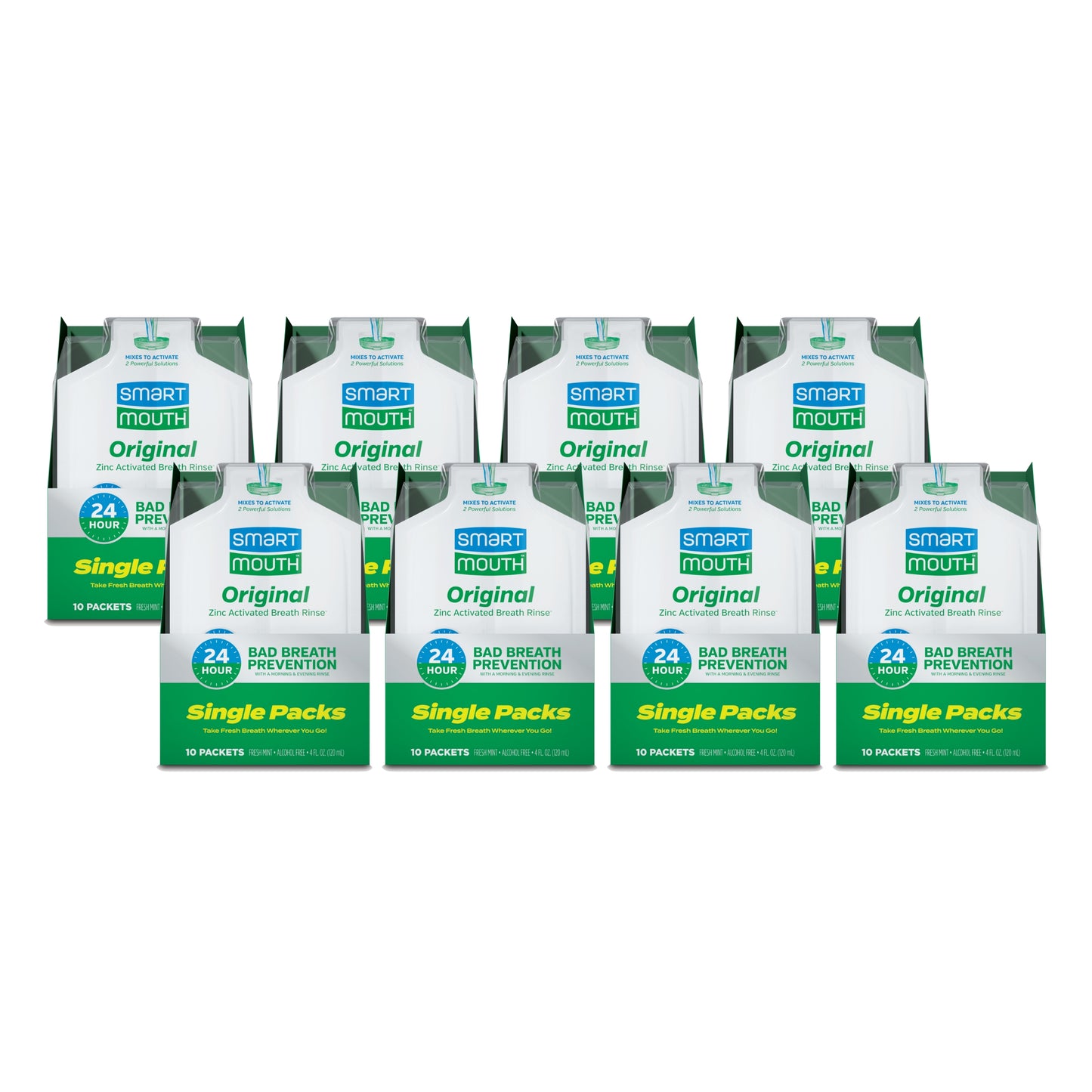 SmartMouth Original Activated Mouthwash Single Packs, Travel Mouthwash, Fresh Mint, 80 Pack