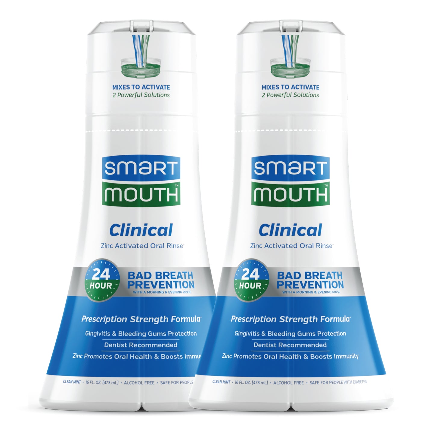 SmartMouth Clinical DDS Activated Mouthwash, Bad Breath and Bleeding Gums Support, 16 fl oz, 2 Pack