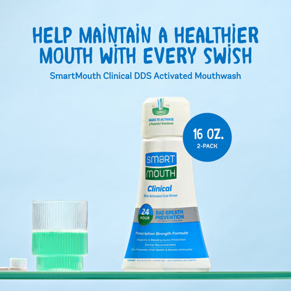 SmartMouth Clinical DDS Activated Mouthwash, Bad Breath and Bleeding Gums Support, 16 fl oz, 2 Pack
