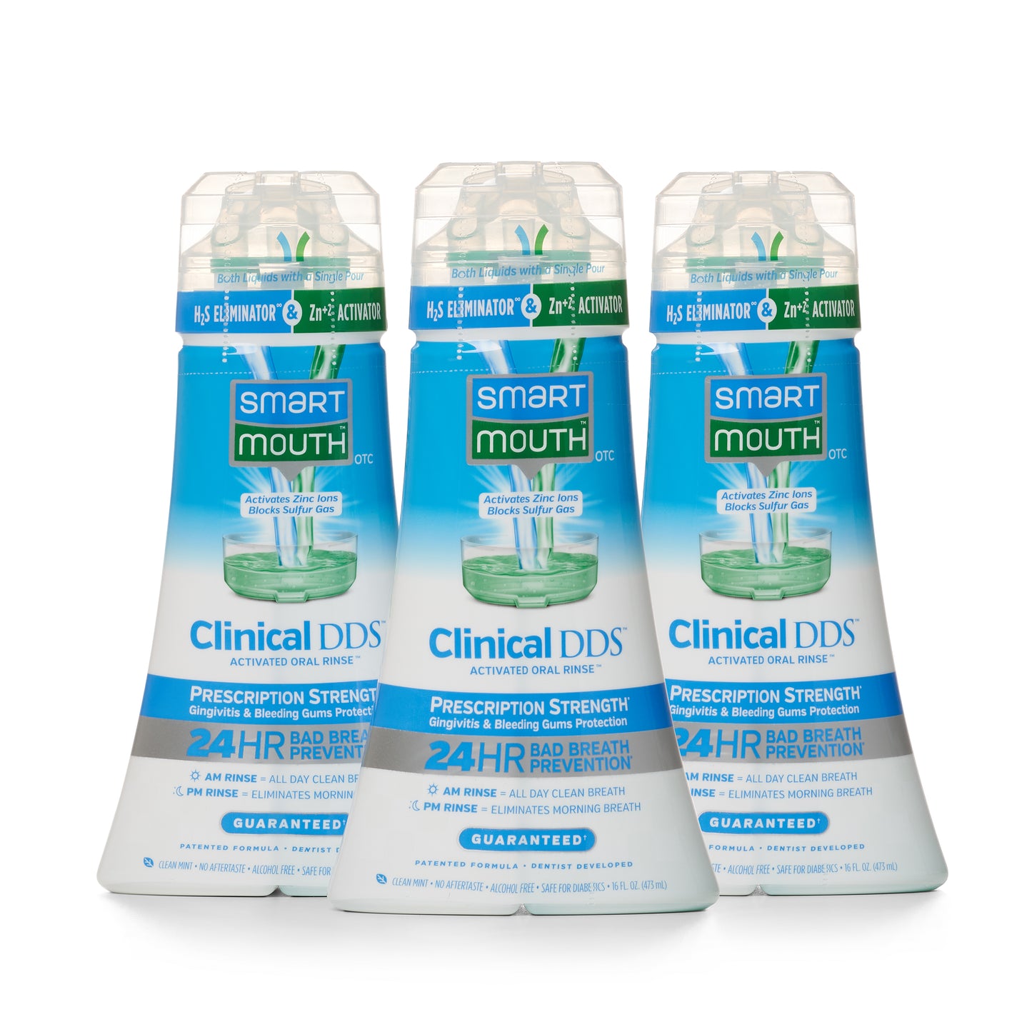 SmartMouth Clinical DDS Activated Mouthwash, Bad Breath and Bleeding Gums Support, 16 fl oz, 3 Pack
