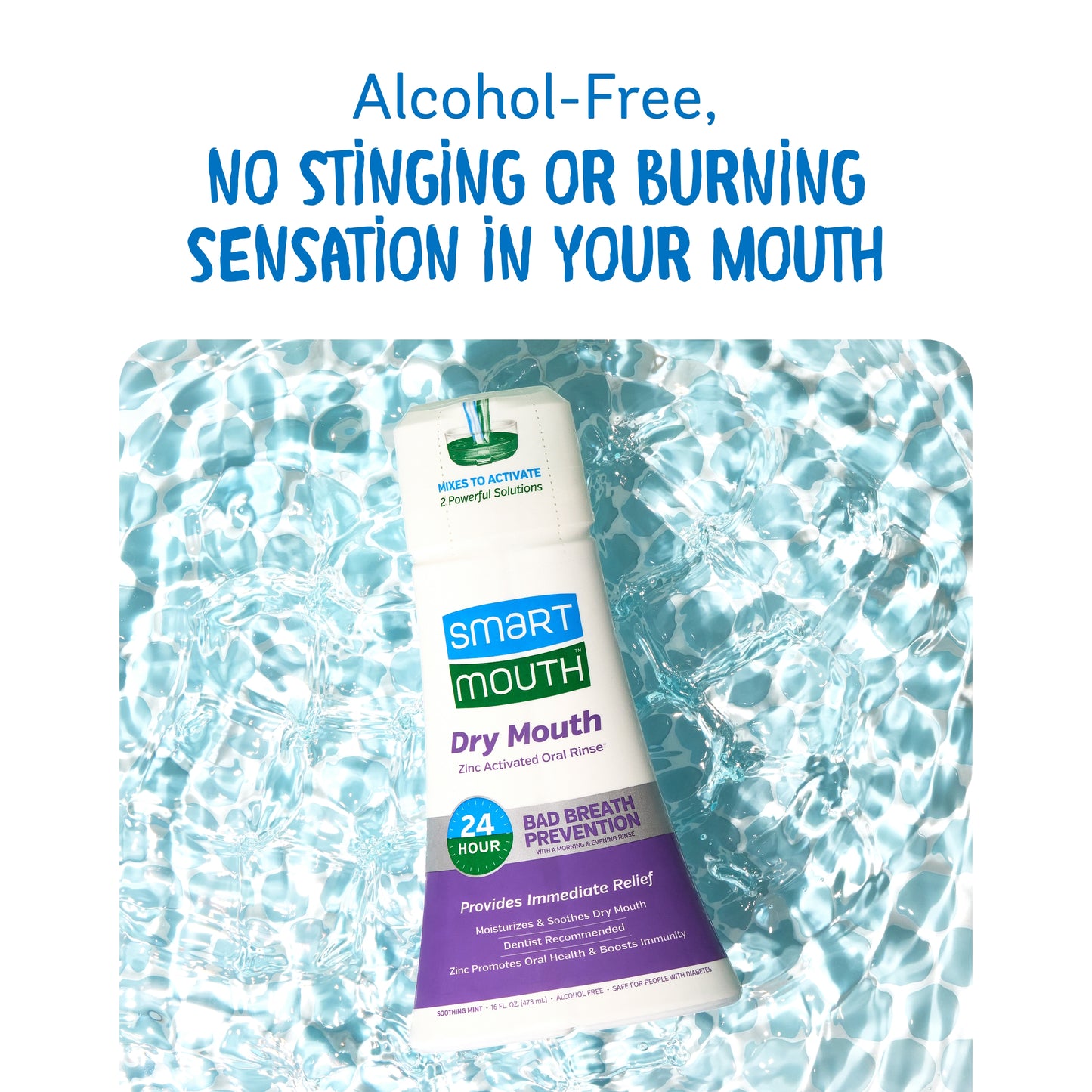 SmartMouth Activated Dry Mouth Mouthwash, Dry Mouth and Bad Breath Relief, Mint, 16 fl oz, 1 Pack