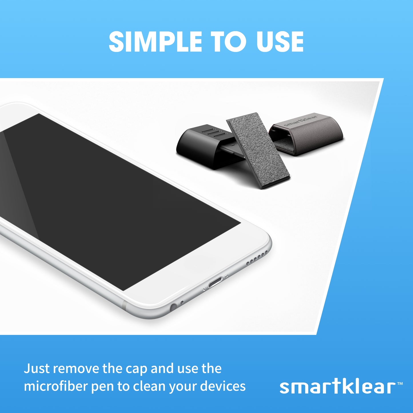 SmartKlear Smart Phone Screen Cleaner - Efficient and Durable Carbon Microfiber Technology (Black Rubber & Silver Metallic)