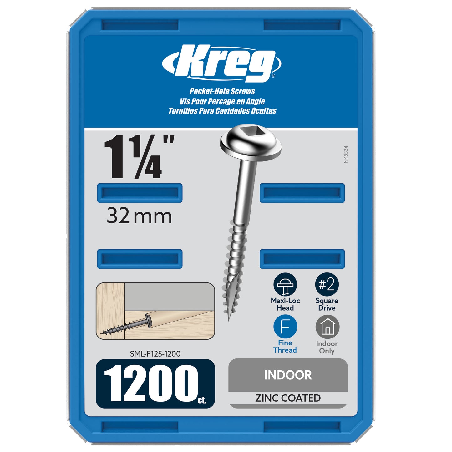 Kreg SML-F125-1200 1-1/4" Washer Head Fine Thread Number 7 Zinc Coated Pocket Hole Screws (1200 Count)