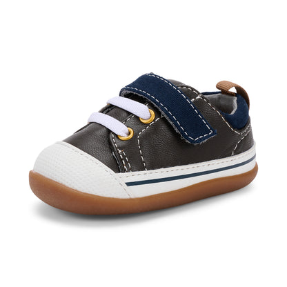 See Kai Run - Stevie II Sneaker for Little Kids, Brown Leather/Blue, Infant 3