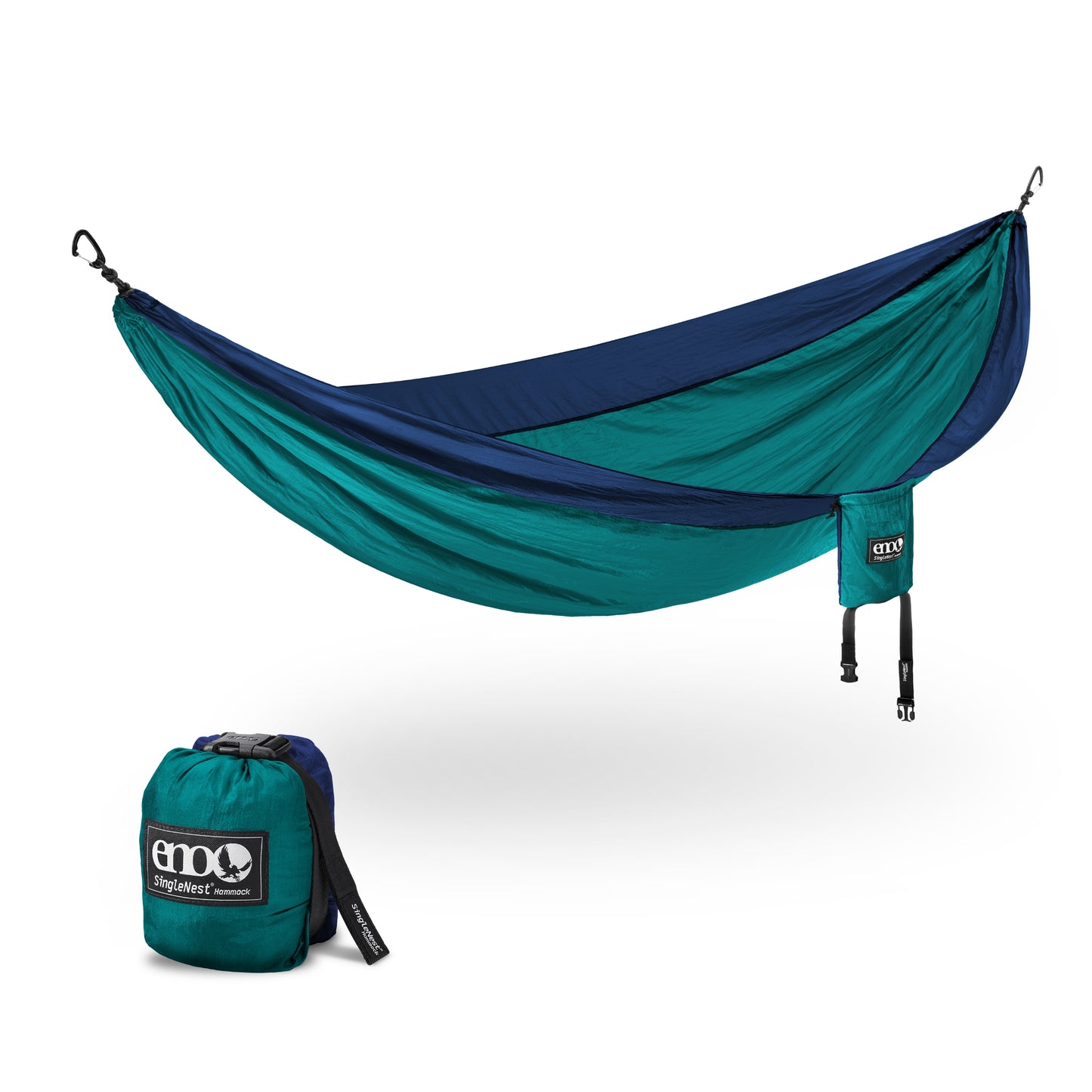 ENO, Eagles Nest Outfitters SingleNest Lightweight Camping Hammock, Seafoam/Navy