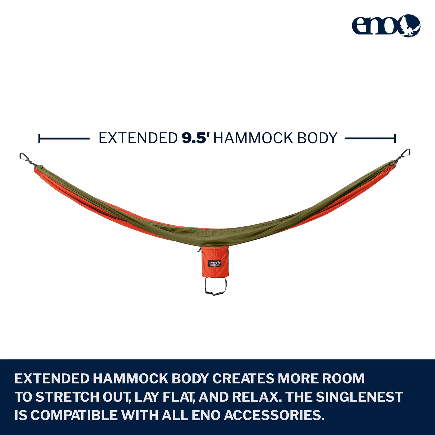 ENO, Eagles Nest Outfitters SingleNest Lightweight Camping Hammock, Orange/Olive