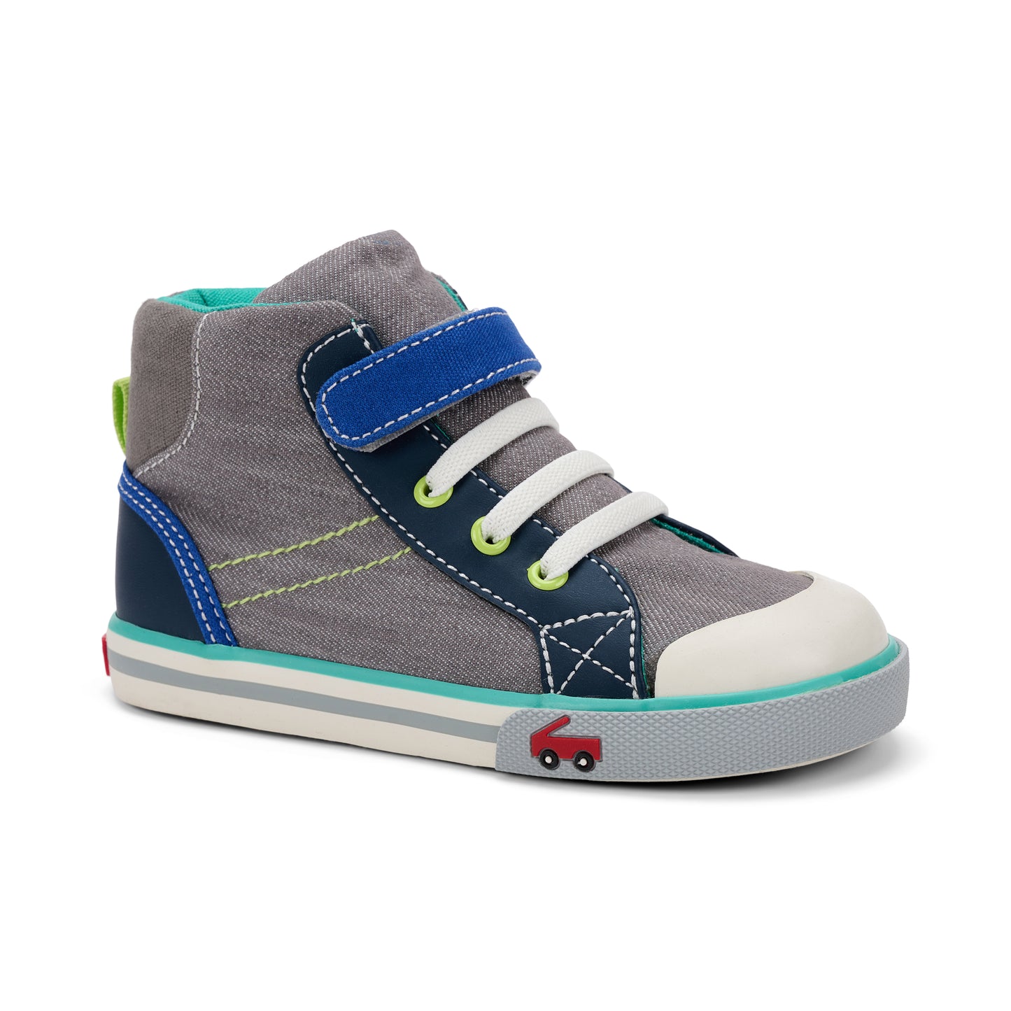See Kai Run - Dane High-Top Sneaker for Little Kids, Gray Denim/Blue, Toddler 6