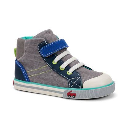 See Kai Run - Dane High-Top Sneaker for Little Kids, Gray Denim/Blue, Toddler 6