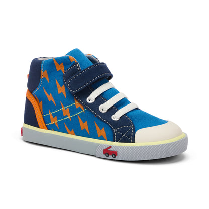 See Kai Run - Dane Sneaker for Toddlers, Blue/Bolts, 4