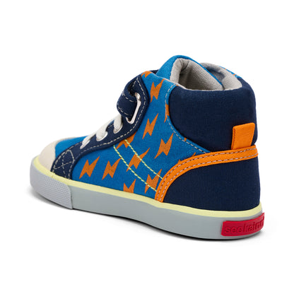 See Kai Run - Dane Sneaker for Toddlers, Blue/Bolts, 4