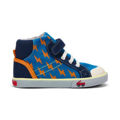 See Kai Run - Dane Sneaker for Toddlers, Blue/Bolts, 4