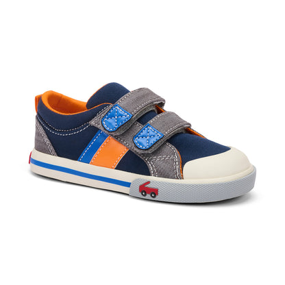See Kai Run - Russell Sneaker for Little Kids, Navy/Gray Denim, 10.5