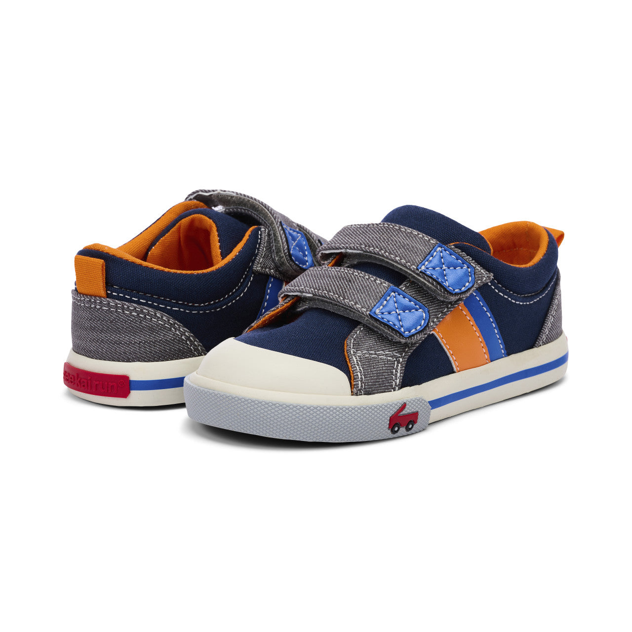 See Kai Run - Russell Sneaker for Toddlers, Navy/Gray Denim, 4