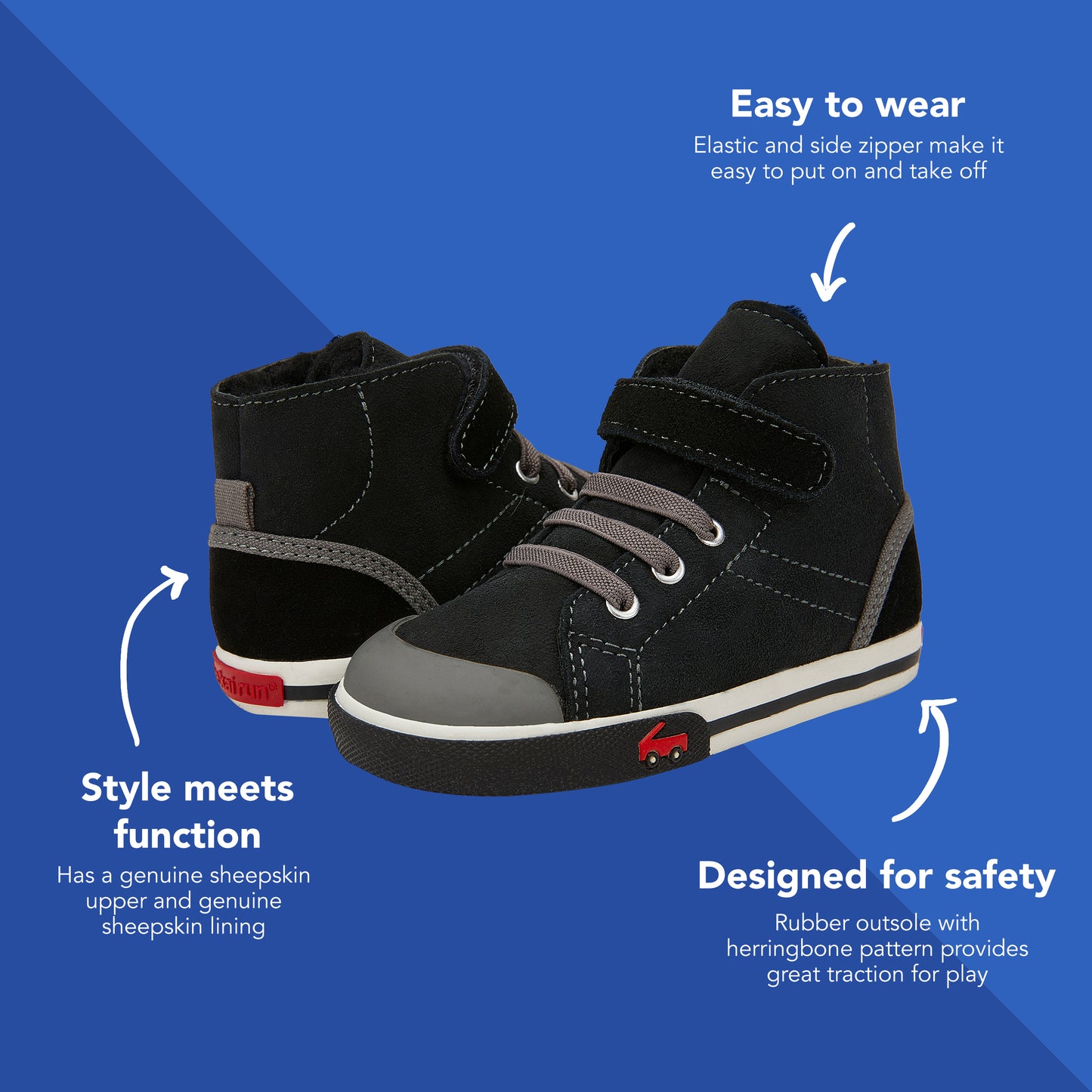 See Kai Run, Devon High Top Sneakers for Kids, Black Shearling, 10