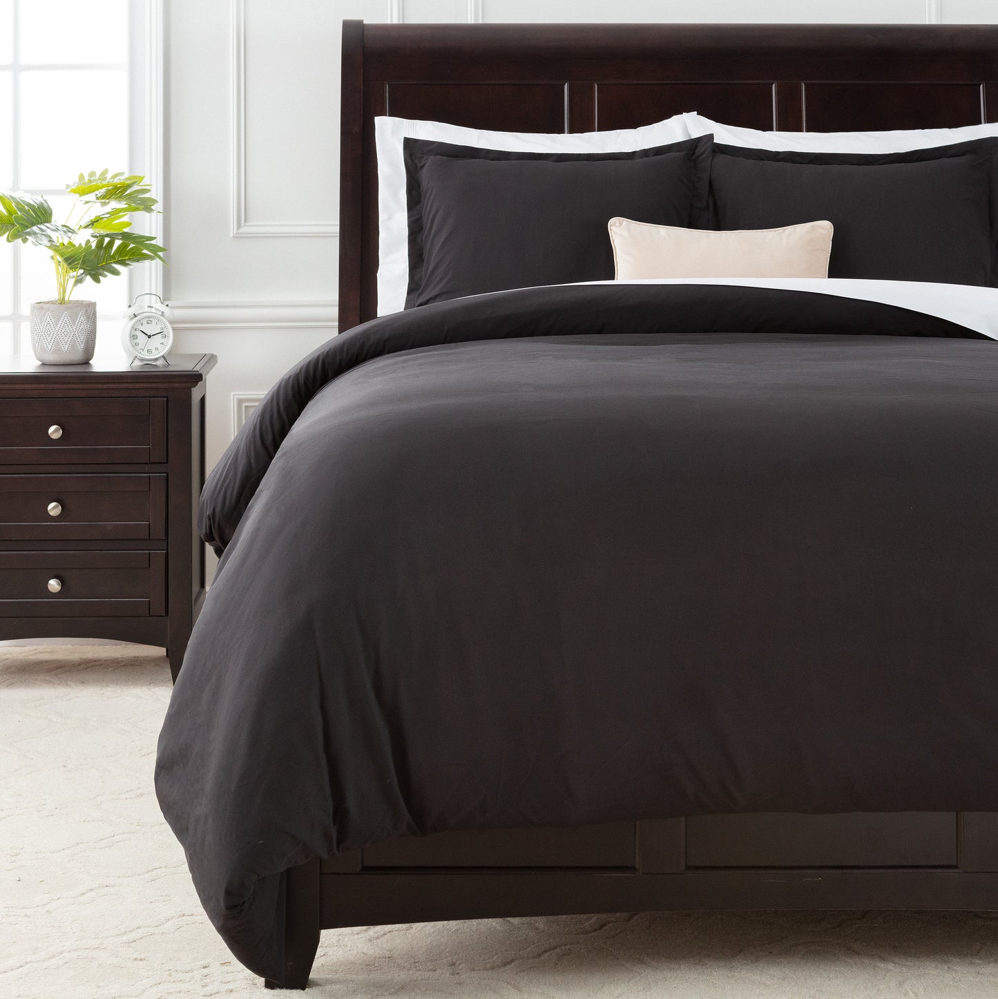 Chanasya Black Duvet Cover Queen Size Comforter Bedding Cover Set 3-Piece - Lightweight Silky Soft Premium Microfiber Bedding Set Black - Wrinkle Stain Resistant Hypoallergenic - Black - Queen