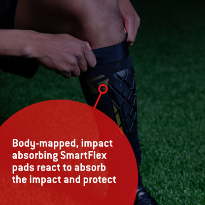 G-Form Pro-S Elite X Shin Guard - Athletic Safety Gear - Protective Sports Shin Guards for Soccer & More - Matte Black/Gold, Adult M