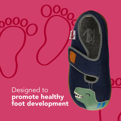 See Kai Run Cruz II - Easy-On Felted Wool Slippers for Little Kids - Navy Dino, Toddler 6