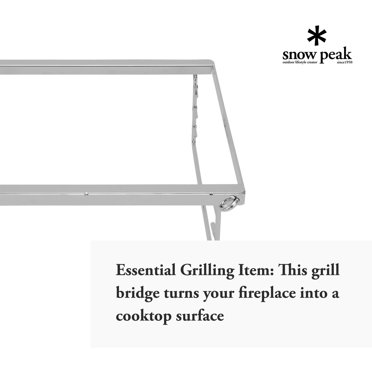 Snow Peak Fireplace Grill Bridge - Durable Camping & Grilling - Stainless Steel - 2.4 lbs - Medium