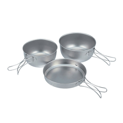 Snow Peak 3 Piece Titanium Cook Set - 2 Pots and Frying Pan - Made from Japanese Titanium
