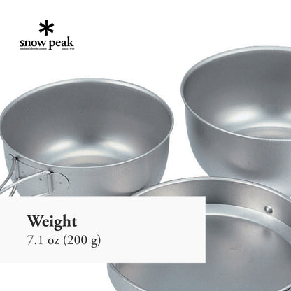 Snow Peak 3 Piece Titanium Cook Set - 2 Pots and Frying Pan - Made from Japanese Titanium