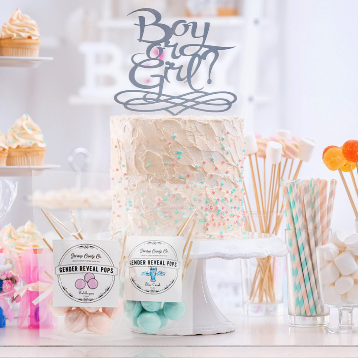 Startup Candy - Gender Reveal Party Pack - Jumbo Lollipops with Wooden Sticks - 2 Flavors - Blue Crush and Bubblegum