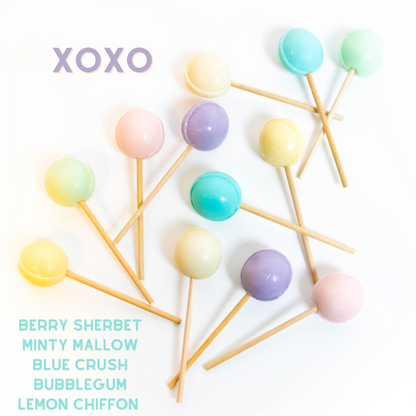 Startup Candy - XOXO - Old Fashioned Jumbo Lollipops with Wooden Sticks - 6 Flavor Variety Pack - Bubblegum, Lemon Chiffon, Minty Mallow, Blue Crush, Berry Sherbet, & Marshmallow