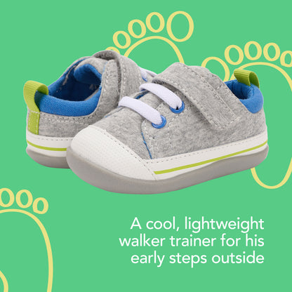 See Kai Run - Stevie II Sneaker for Little Kids, Gray Jersey/Lime, Infant 3