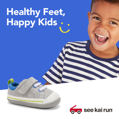 See Kai Run - Stevie II Sneaker for Little Kids, Gray Jersey/Lime, Infant 6