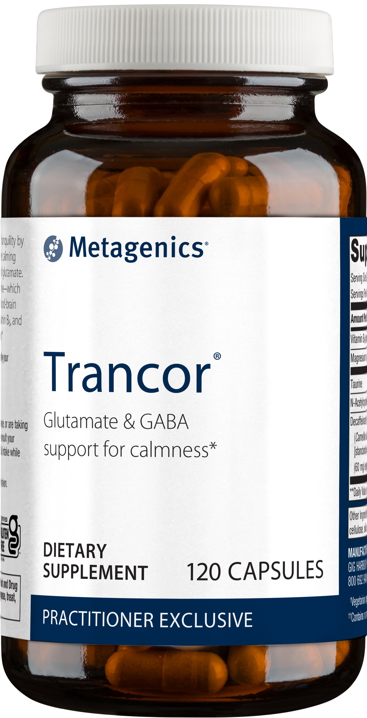 Metagenics Trancor, Glutamate & GABA Balance Supplement with NAC and Taurine to Help Promote Calmness - 120 Capsules, 60 Servings