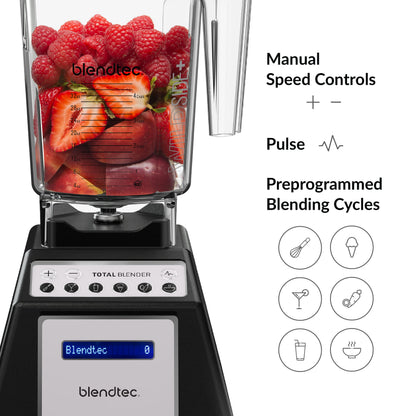 Blendtec Total Classic Original Blender - WildSide + Jar and Twister Jar BUNDLE - Professional-Grade Power - 6 Pre-programmed Cycles - 10-speeds - Black