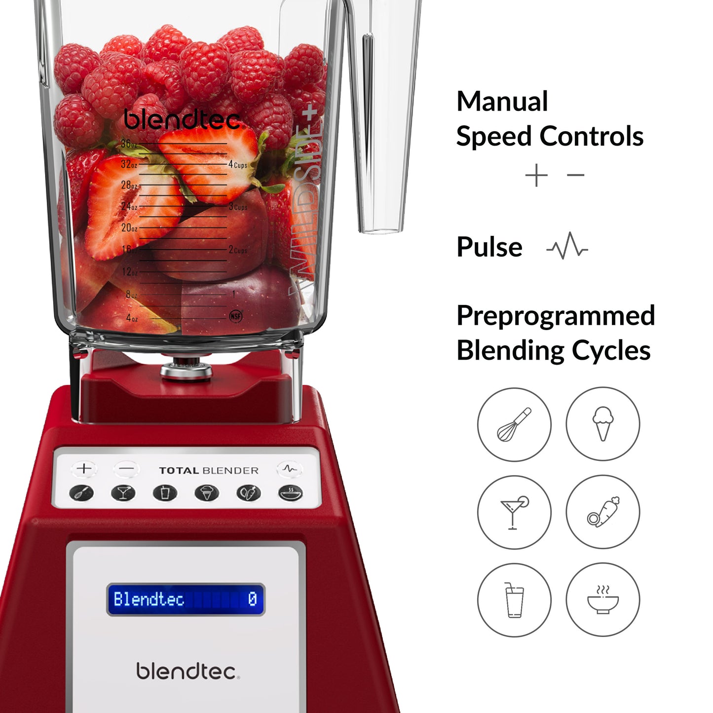 Blendtec Total Classic Original Blender - WildSide+ Jar and Twister Jar BUNDLE - Professional-Grade Power - 6 Pre-programmed Cycles - 10-speeds - Red