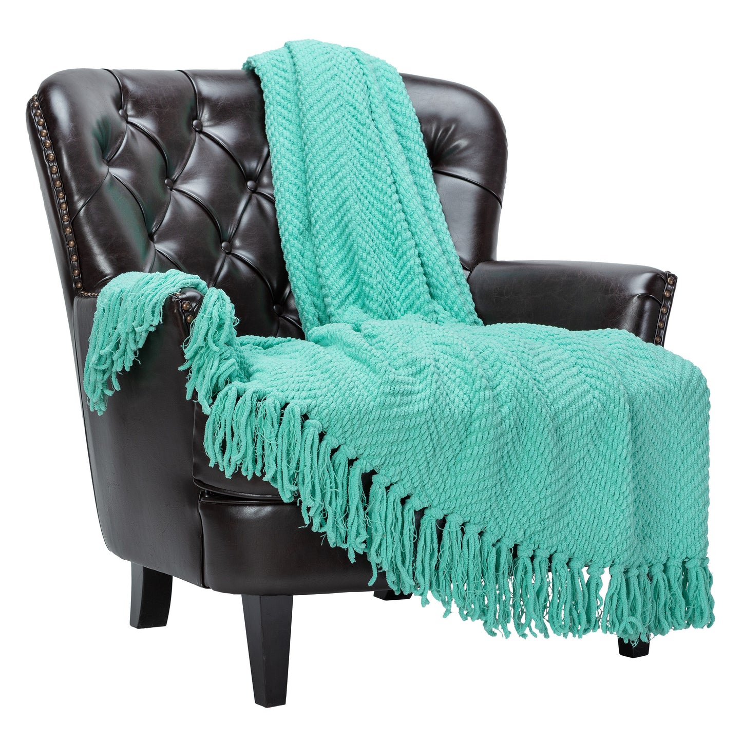 Chanasya Textured Knitted Super Soft Throw Blanket with Tassels - Warm Fluffy Cozy Plush - for Spring Fall Couch Bed Sofa Living Room Framhouse Boho Aqua Accent Decor (50x65 Inches) Holiday Blanket