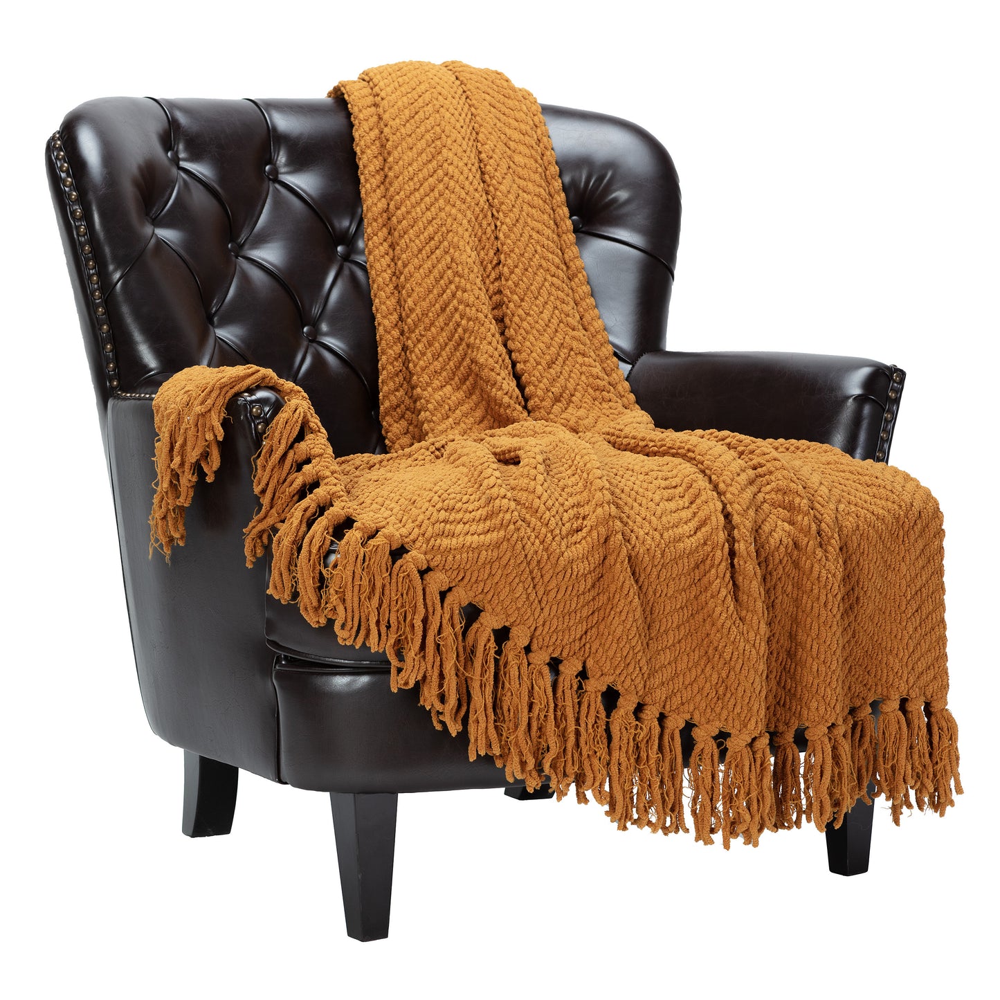 Chanasya Textured Knitted Super Soft Throw Blanket with Tassels - Warm Fluffy Plush Knit - for Fall Winter Couch Bed Sofa Living Room Framhouse Rust Brown Accent Decor (50x65 Inches) Pecan Blanket