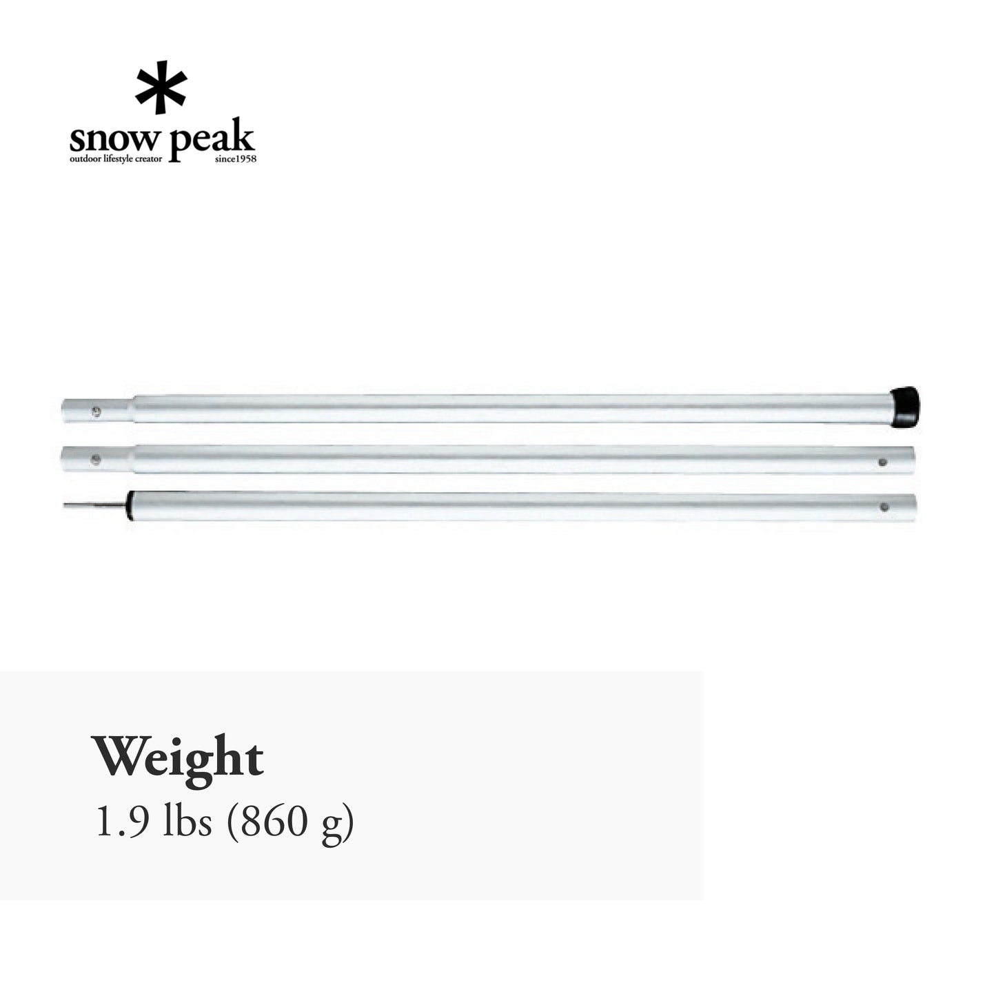 Snow Peak Tarp Pole 210 cm Aluminum - Made of 1.5 mm Thick Aluminum - 6.9 ft